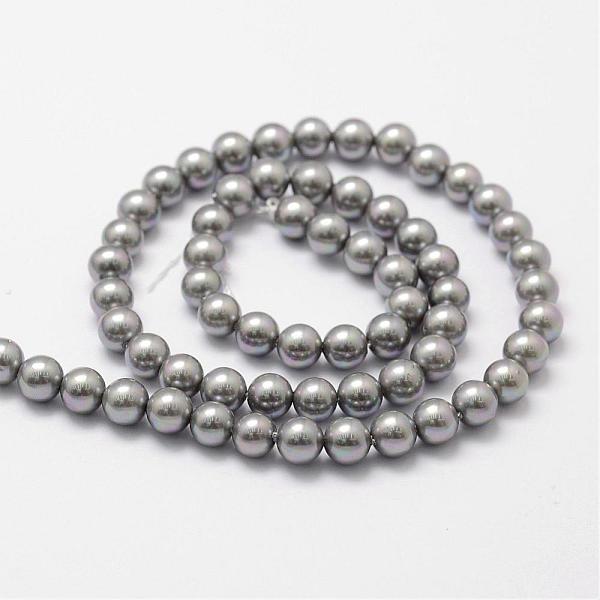 

PandaHall Shell Pearl Bead Strands, Rainbow Plated, Grade A, Round, Gray, 6mm, Hole: 1mm, about 62pcs/strand, 16 inch Shell Pearl Round Gray