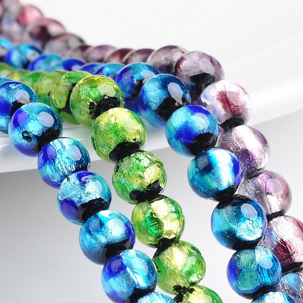 

PandaHall Handmade Silver Foil Glass Round Beads, Mixed Color, 8mm, Hole: 1mm Silver Foil Round Multicolor