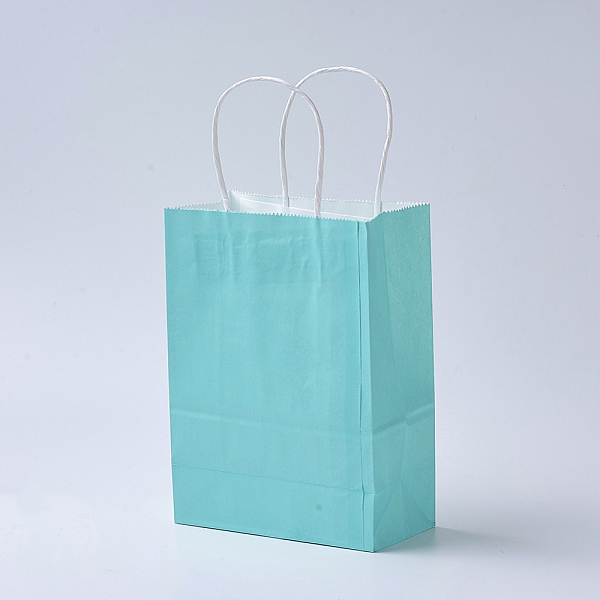 

PandaHall Pure Color Kraft Paper Bags, Gift Bags, Shopping Bags, with Paper Twine Handles, Rectangle, Cyan, 33x26x12cm Paper None Cyan