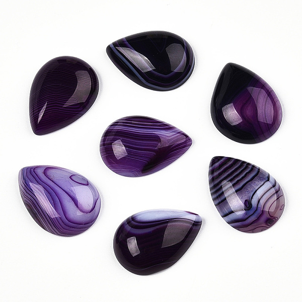 

PandaHall Natural Banded Agate/Striped Agate Cabochons, Dyed, Teardrop, Indigo, 25x18x6~7mm Banded Agate Teardrop Purple