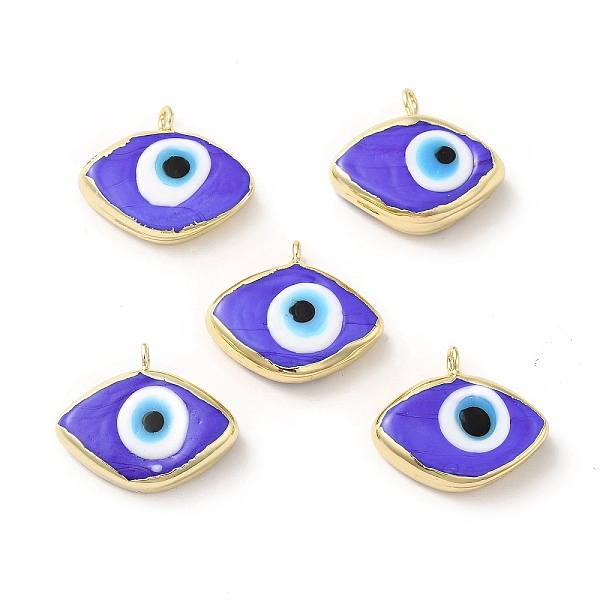 

PandaHall Handmade Lampwork Pendants, with Rack Plating Brass Findings, Long-Lasting Plated, Evil Eye, Mauve, 17~18x21~22x4~4.5mm, Hole: 2mm..., Purple