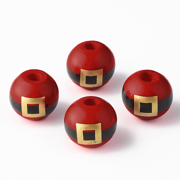 

PandaHall Painted Natural Wood Beads, Round with Belt, Christmas Style, Red, 16x15mm, Hole: 4mm Schima Wood Round Red