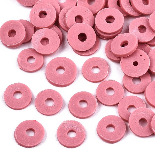 PandaHall Handmade Polymer Clay Beads, for DIY Jewelry Crafts Supplies, Disc/Flat Round, Heishi Beads, Pearl Pink, 4x1mm, Hole: 1mm, about...