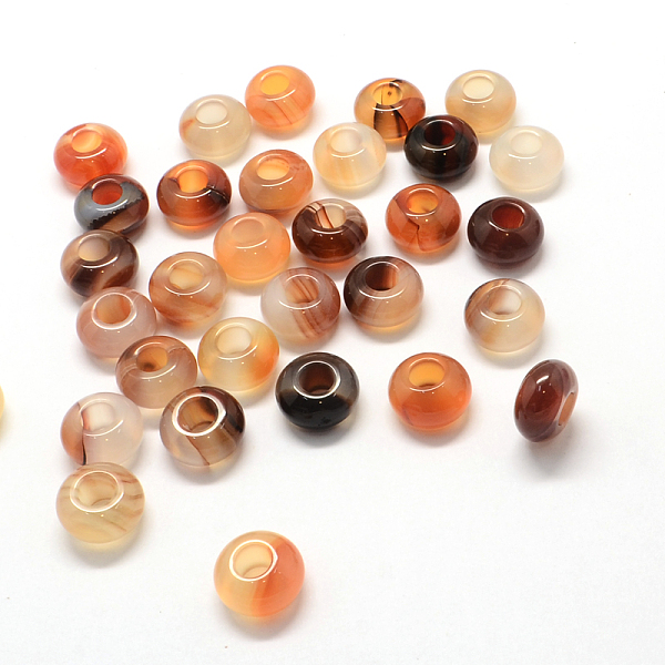 

PandaHall Natural Agate European Large Hole Beads, Rondelle, 13~14x7~8mm, Hole: 5mm Natural Agate Rondelle