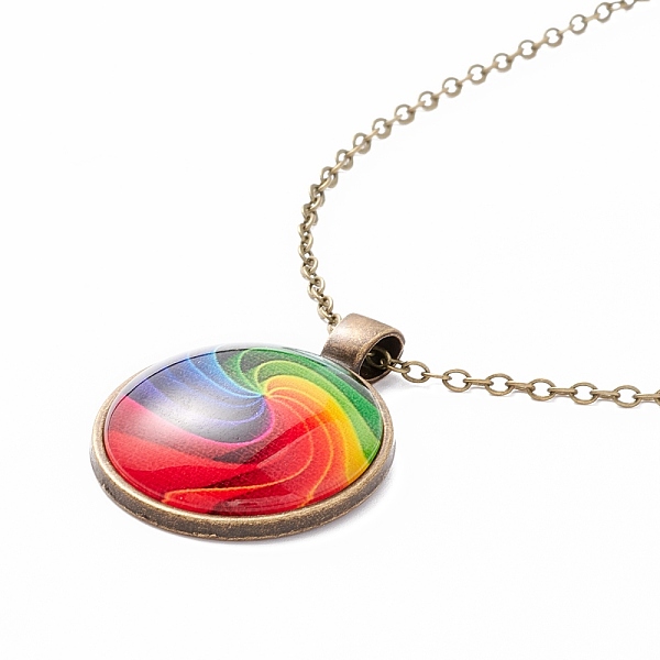 

PandaHall Rainbow Pride Necklace, Flat Round with Pattern Pendant Necklace for Men Women, Antique Bronze, Vortex Pattern, 20.08 inch(51cm)...