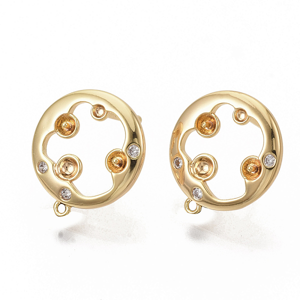 

PandaHall Brass Cubic Zirconia Stud Earring Findings, with Loop, Flat Round, Nickel Free, Real 18K Gold Plated, 15.5x14mm, Hole: 0.9mm, Pin..., Clear
