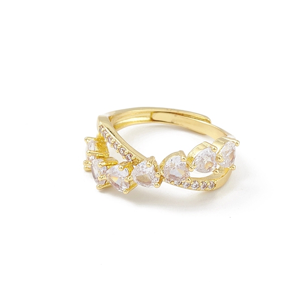 

PandaHall Clear Cubic Zirconia Heart Criss Cross Adjustable Ring, Brass Jewelry for Women, Lead Free & Cadmium Free, Real 18K Gold Plated...