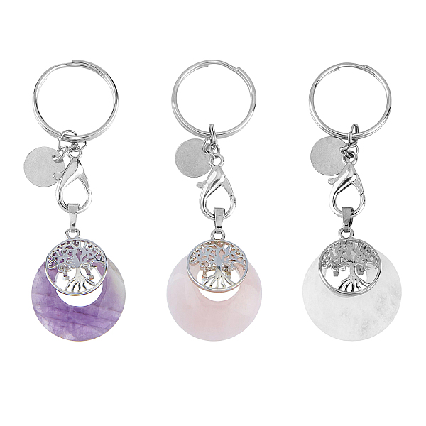 

PandaHall SUPERFINDINGS 3Pcs Tree of Life Gemstone Keychain Natural Chakra Crystal Key Ring Lucky Charms ID Tag Key Ring for Women Girls...
