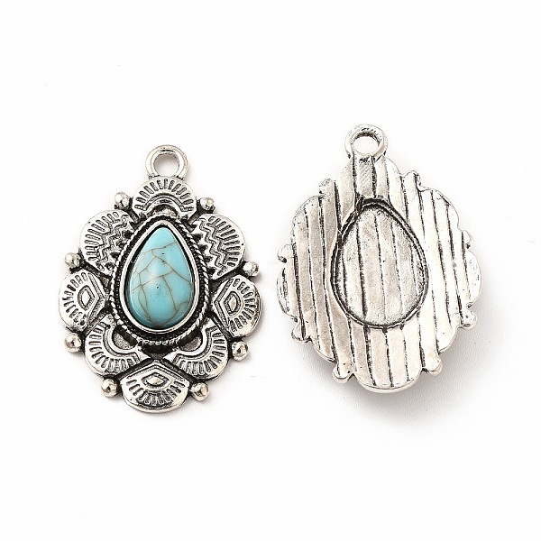 

PandaHall Synthetic Turquoise Dyed Pendants, with Alloy Findings, Flower Charms, Antique Silver, 34x24x6.5mm, Hole: 3mm Synthetic Turquoise...