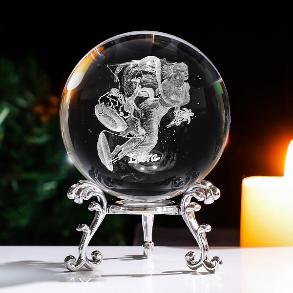 

PandaHall Inner Carving Constellation Glass Crystal Ball Diaplay Decoration, Fengshui Home Decor, Libra, 80mm Glass Libra Clear