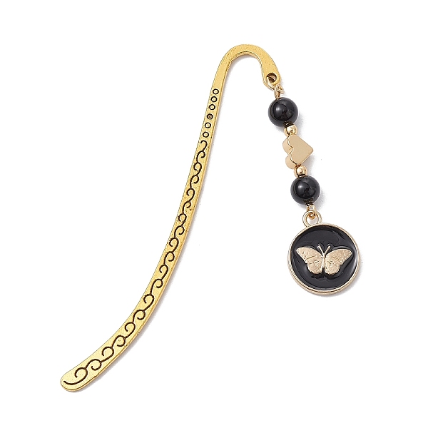

PandaHall Natural Black Onyx Bookmarks, Butterfly Pendant Bookmark, Alloy Hook Bookmark, 84mm, Pendant: 46x15x6mm Black Onyx Butterfly