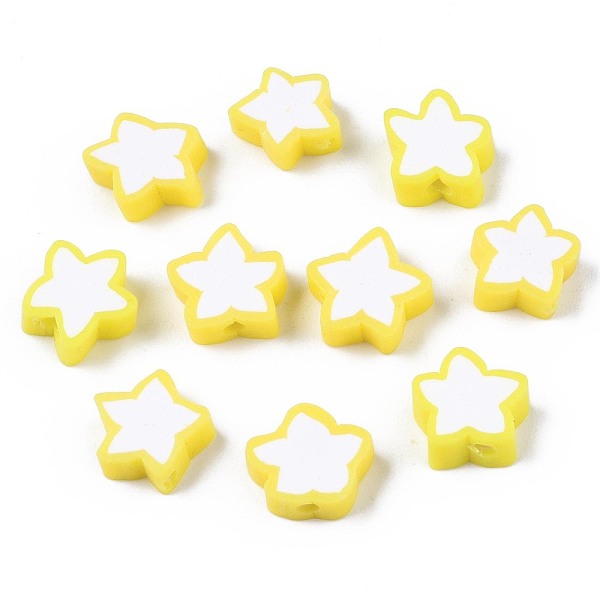 

PandaHall Handmade Polymer Clay Beads, Star, Yellow, 8.5~11x9~11x4mm, Hole: 1.6mm Polymer Clay Star Yellow