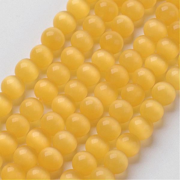 

PandaHall Cat Eye Beads, Round, Gold, 6mm, Hole: 1mm, about 66pcs/strand, 14.5 inch/strand Glass Round Gold