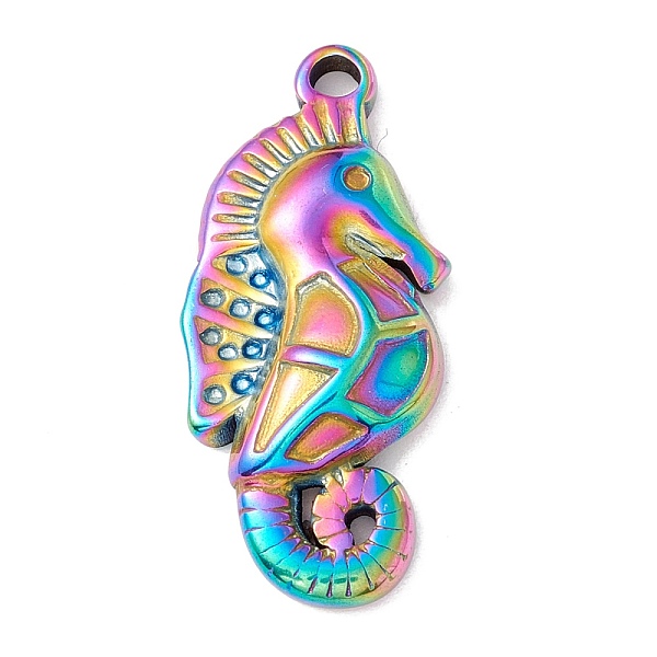 

PandaHall Ion Plating(IP) 304 Stainless Steel Pendants, Sea Horse, Rainbow Color, 32x14.5x5mm, Hole: 2.5mm 304 Stainless Steel Sea Horse