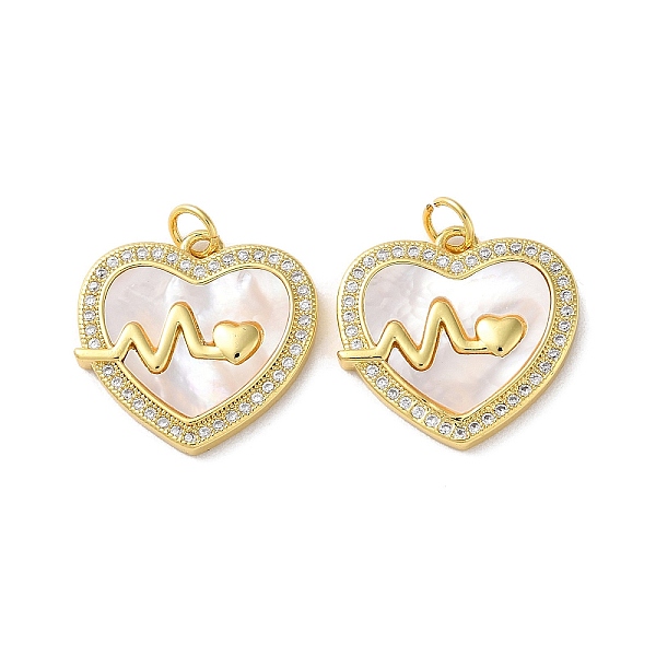 

PandaHall Valentine"s Day Brass Micro Pave Clear Cubic Zirconia Pendants, with Shell, Heart, Real 18K Gold Plated, 19.5x20x2.5mm, Hole...