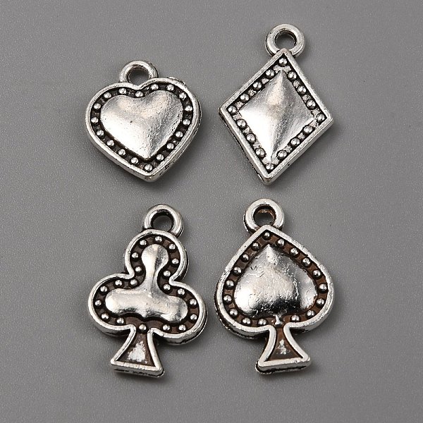 

PandaHall Tibetan Style Alloy Pendants, Spade/Club/Heart/Diamond Charmss, Antique Silver, 14~19x12x2~3mm, Hole: 1.6~1.8mm, 4pcs/set Alloy...
