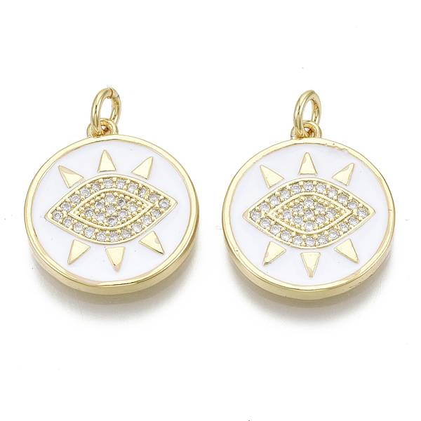 

PandaHall Brass Micro Pave Cubic Zirconia Pendants, with Enamel and Jump Ring, Nickel Free, Flat Round with Eye, Real 16K Gold Plated...