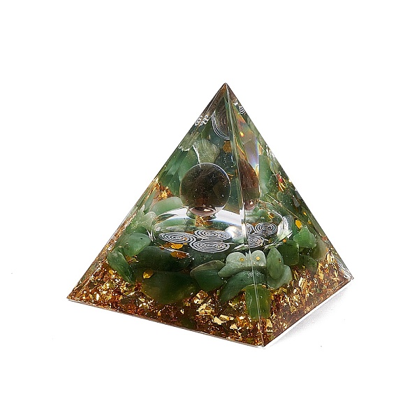 

PandaHall Orgonite Pyramid Resin Display Decorations, with Gold Foil and Natural Green Aventurine Chips Inside, for Home Office Desk...