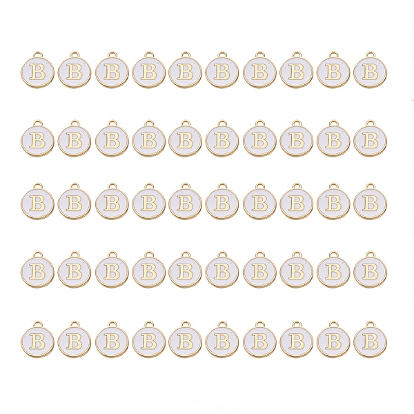 

PandaHall Golden Plated Alloy Charms, with Enamel, Enamelled Sequins, Flat Round, White, Letter.B, 14x12x2mm, Hole: 1.5mm, 50pcs/Box...