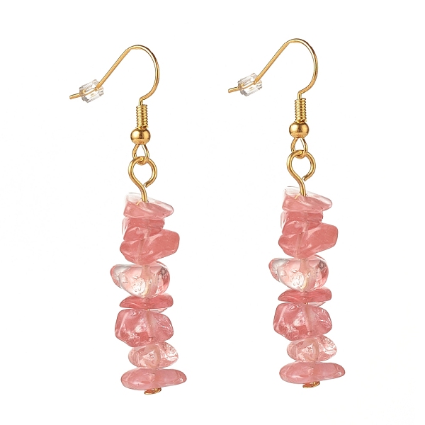 

PandaHall Synthetic Cherry Quartz Glass Chip Beaded Dangle Earrings, Gemstone Drop Earrings for Women, Brass Jewelry, Golden...