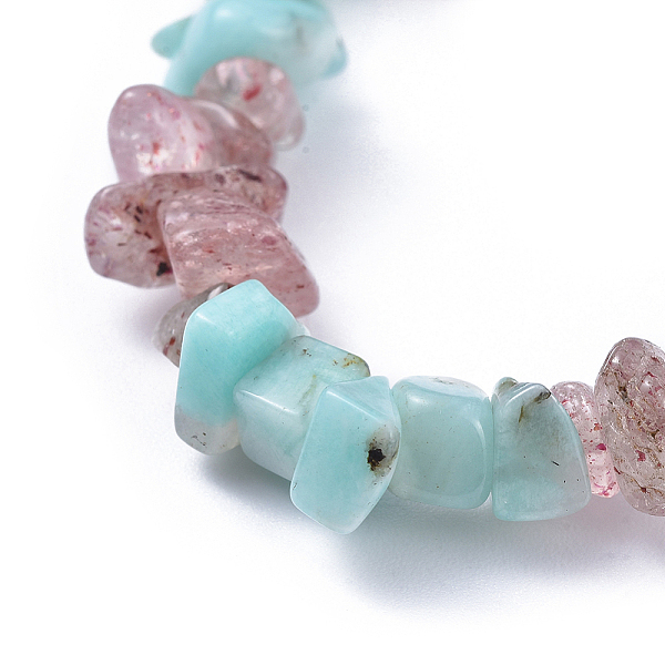 Natürliche Amazonite & Strawberry Quartz Chip Stretch Armbänder