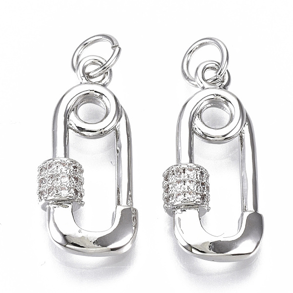 

PandaHall Brass Micro Pave Clear Cubic Zirconia Pendants, with Jump Rings, Safety Pin Shape, Nickel Free, Real Platinum Plated, 20x9x4mm...