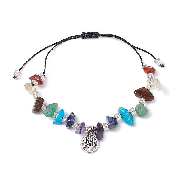 

PandaHall Chakra Natural & Synthetic Gemstone Braided Bead Bracelets, Adjustable Tree of Life Alloy Charm Bracelets for Women, Inner...