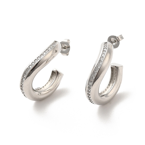 

PandaHall Brass Micro Pave Cubic Zirconia Stud Earrings, Half Hoop Earrings, Platinum, 20.5x5mm Cubic Zirconia Ring Clear