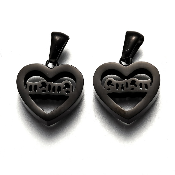 

PandaHall Mother's Day 304 Stainless Steel Pendants, Cut-Out, Hollow, Manual Polishing, Heart with Word Mama, Electrophoresis Black...