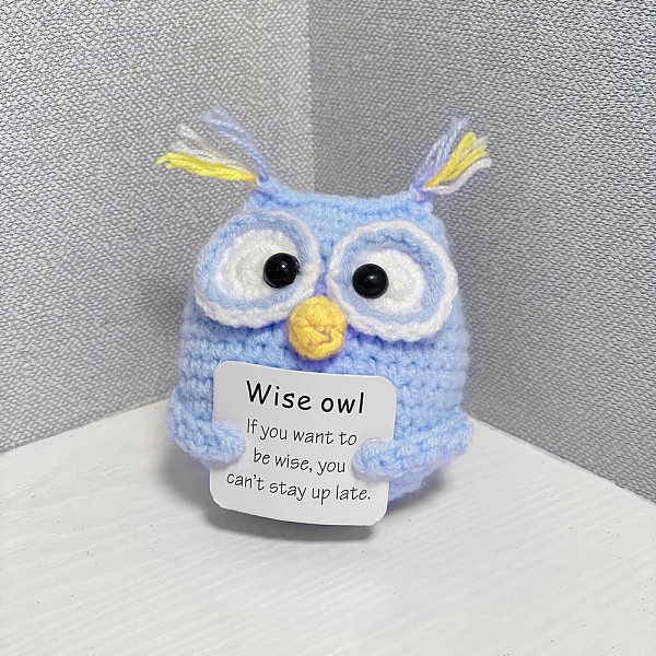

PandaHall Cute Funny Positive Owl Doll, Wool Knitting Doll with Positive Card, for Home Office Desk Decoration Gift, Cornflower Blue...