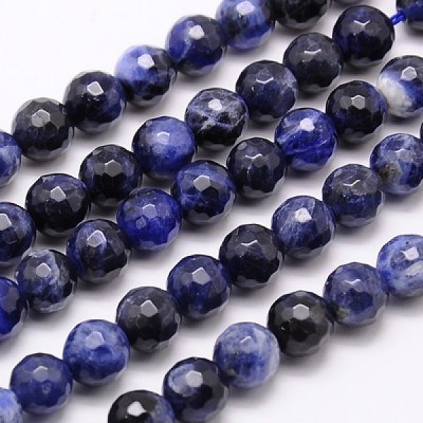 

PandaHall Natural Sodalite Beads Strands, Faceted, Round, Midnight Blue, 6mm, Hole: 1mm, about 63pcs/strand, 15.55 inch Sodalite Round Blue