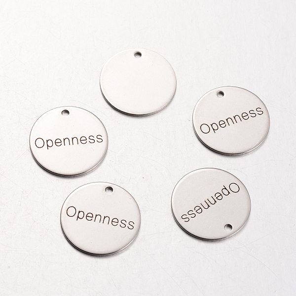 

PandaHall Spray Painted Stainless Steel Pendants, Flat Round with Words Openness, Stainless Steel Color, 20x1mm, Hole: 2mm Stainless Steel...
