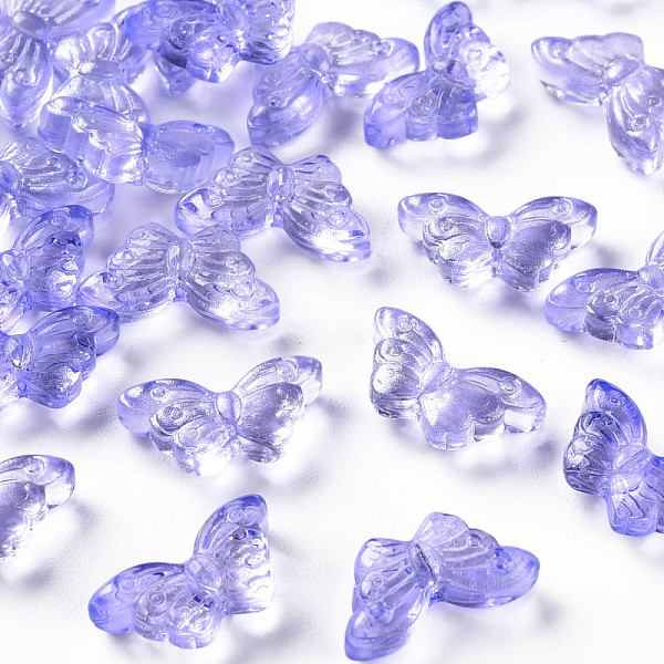 

PandaHall Transparent Spray Painted Glass Beads, with Glitter Powder, Butterfly, Medium Slate Blue, 8x15x4.5mm, Hole: 1mm Glass Butterfly