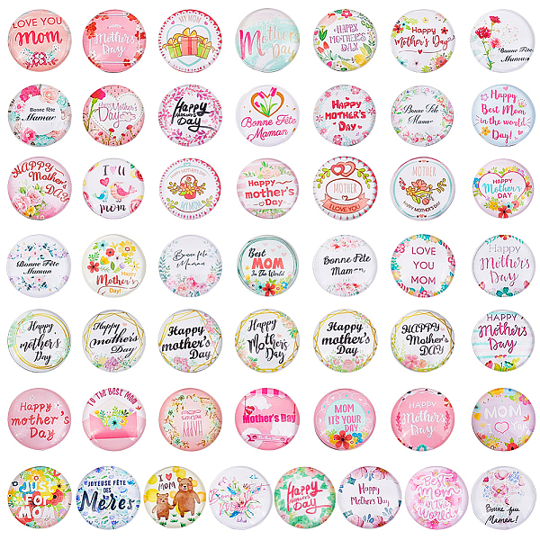 

PandaHall 1 Bag Glass Cabochons, Half Round/Dome with Mother's Day Pattern, Mixed Color, 25mm, about 50pcs/bag Glass Half Round Multicolor
