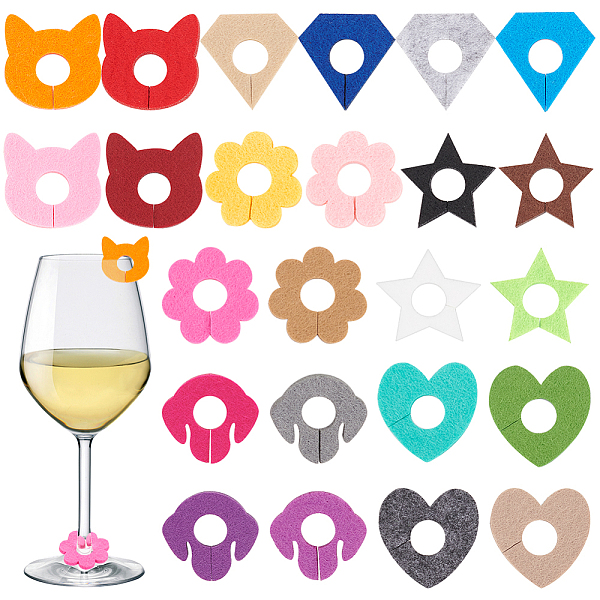 

PandaHall BENECREAT 24Pcs 24 Styles Felt Wine Glass Charms, Cat Head & Star & Heart & Diamond Shaped & Footprint & Flower, Mixed Color..., Multicolor