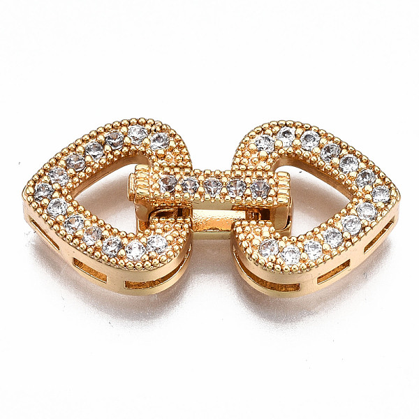

PandaHall Brass Micro Pave Clear Cubic Zirconia Fold Over Clasps, Nickel Free, Heart, Real 18K Gold Plated, 25mm long, Heart: 11x11.5x4mm...