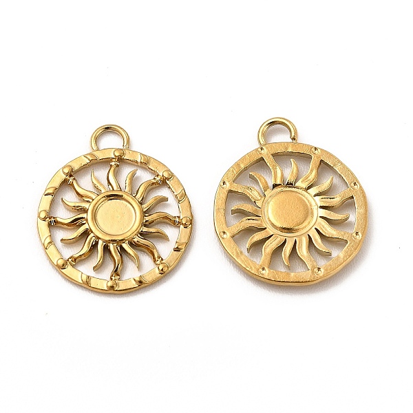 

PandaHall Ion Plating(IP) 304 Stainless Steel Pendant Cabochon Settings, Flat Round with Sun, Real 18K Gold Plated, Tray: 3mm, 15x12.5x1mm...