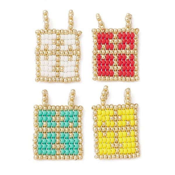 

PandaHall Handmade Loom Pattern Seed Beads, Round Glass Seed Beads, Rectangle with Cross 2-Loop Pendant, Mixed Color, 26x18x2mm, Hole: 2mm..., Multicolor