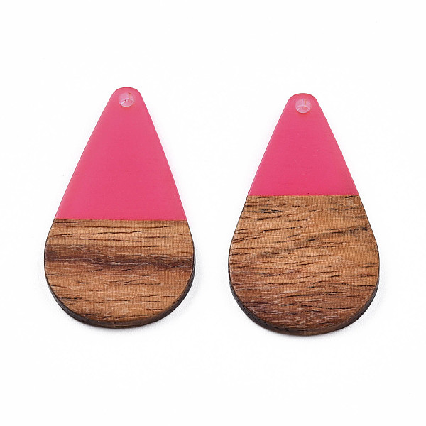 

PandaHall Transparent Resin & Walnut Wood Pendants, Teardrop Shape Charm, Hot Pink, 38x22x3mm, Hole: 2mm Resin+Wood Teardrop