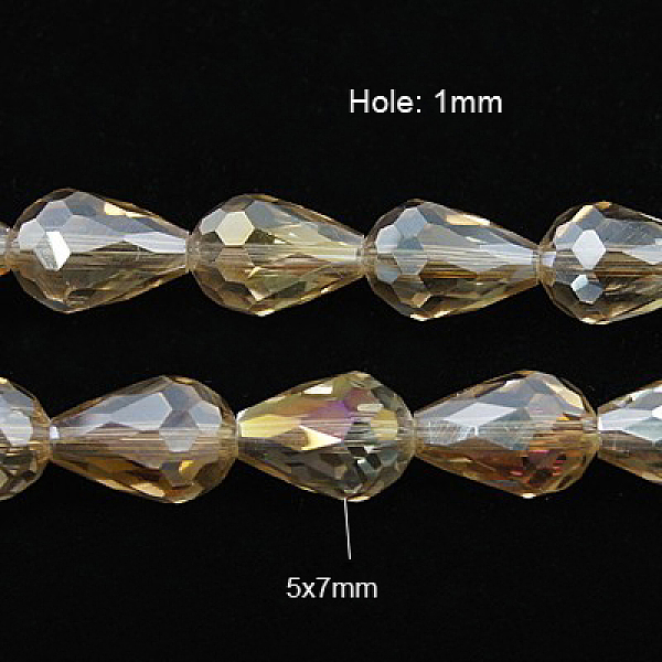 

PandaHall Electroplate Glass Beads Strands, AB Color Plated, Faceted Teardrop, Light Khaki, 7x5mm, about 65~67pcs/strand, 18~18.5 inch...