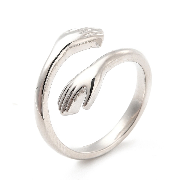 

PandaHall Rack Plating Brass Hand Hug Open Cuff Ring for Women, Cadmium Free & Lead Free, Platinum, US Size 6 1/2(16.9mm) Brass
