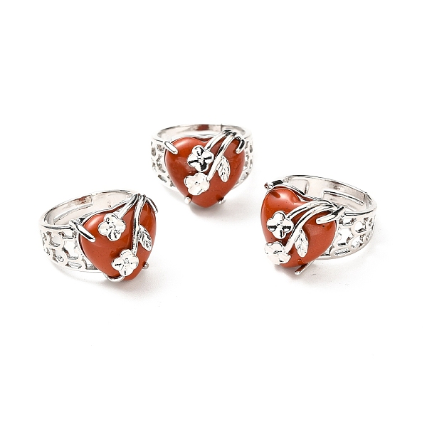 

PandaHall Natural Red Jasper Adjustable Rings, Platinum Tone Heart with Flower Brass Rings for Women, Cadmium Free & Lead Free, US Size 6...