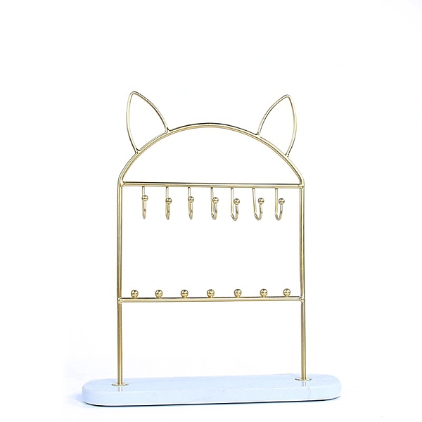 

PandaHall Marble Pedestal with Iron Jewelry Holder, Hanging Jewelry Stand Organiser Storage, Cat Shape, 26x7x31cm Iron Cat Shape