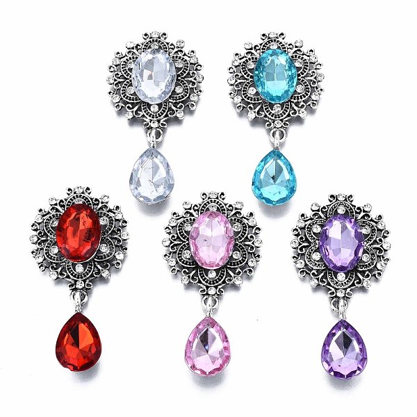 

PandaHall Alloy Flat Back Cabochons, with Acrylic Rhinestones, Oval and Teardrop, Antique Silver, Faceted, Mixed Color, 59x29x6mm Acrylic..., Multicolor