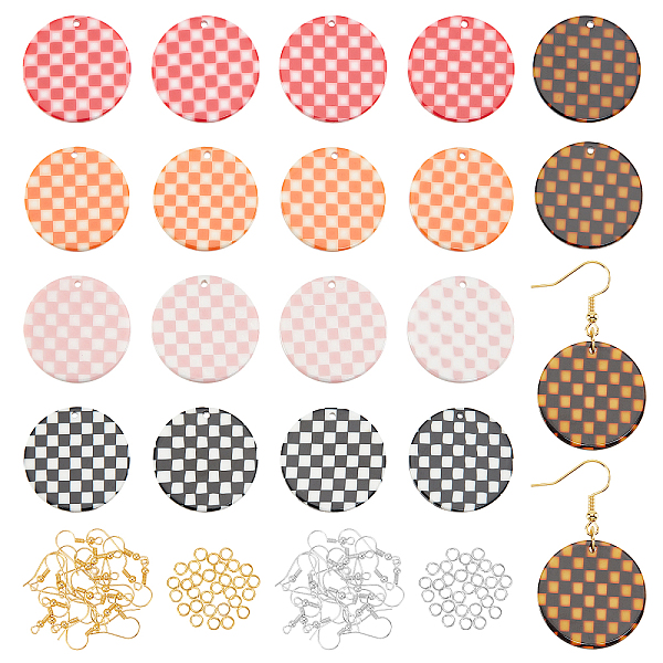 

PandaHall Olycraft DIY Dangle Earring Making Kits, 20Pcs Flat Round Cellulose Acetate(Resin) Pendants, Iron Open Jump Rings & Earring Hooks..., Multicolor