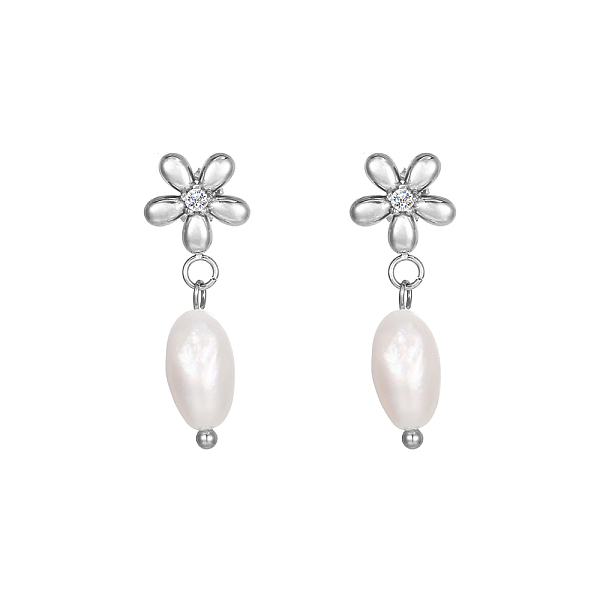 

PandaHall Stainless Steel Flower Earrings with Natural Pearls for Women Stainless Steel Flower