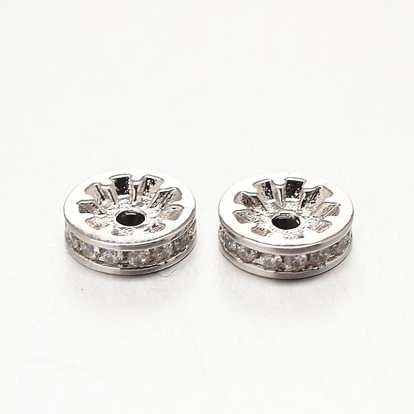 

PandaHall Brass Micro Pave Grade AAA Cubic Zirconia Beads, Disc, Cadmium Free & Nickel Free & Lead Free, Real Platinum Plated, 6x3mm, Hole...