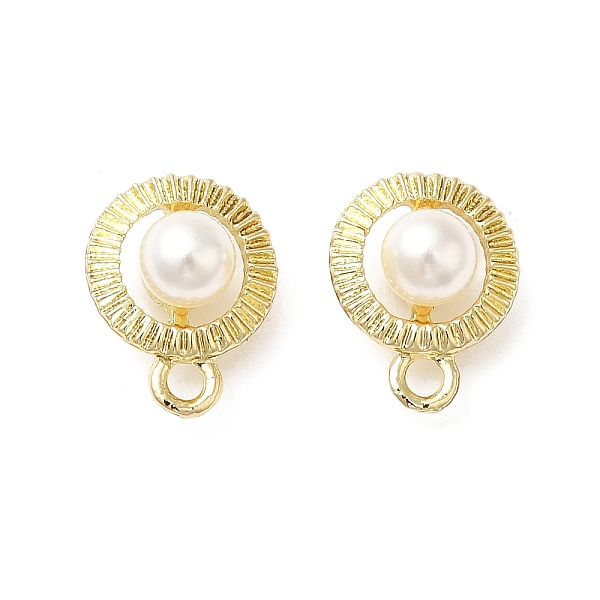 

PandaHall Alloy Stud Earring Findings, with Plastic Pearl Beaded & 925 Sterling Silver Pins & Horizontal Loops, Flat Round, Golden...