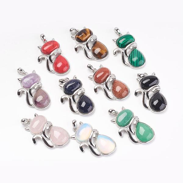 

PandaHall Natural & Synthetic Mixed Stone Kitten Pendants, with Brass Findings, Cat Silhouette Shape, Platinum, 44x26.5x7.5mm, Hole: 4x6mm...