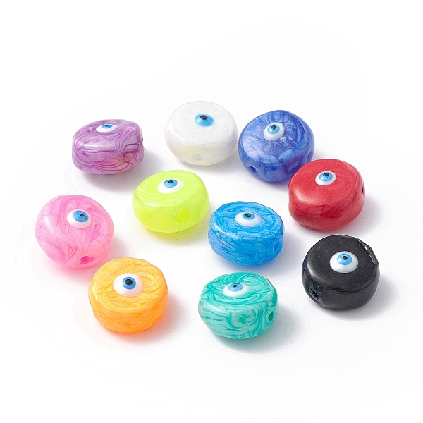 

PandaHall Glass Beads, with Enamel, Flat Round with Evil Eye Pattern, Mixed Color, 14~14.5x9mm, Hole: 1.2mm Glass Flat Round Multicolor